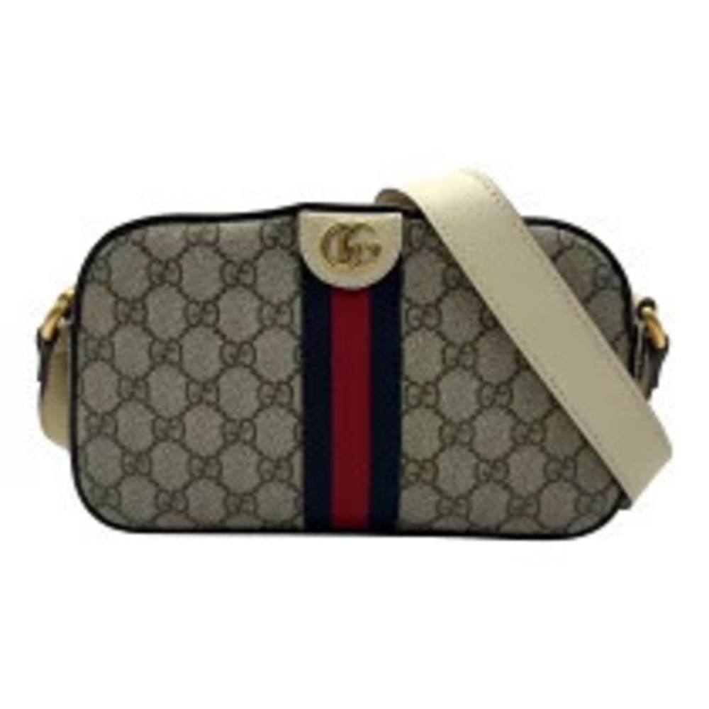 Gucci Ophidia GG Supreme Camera Bag Canvas Leather Shoulder Bag Ivory White